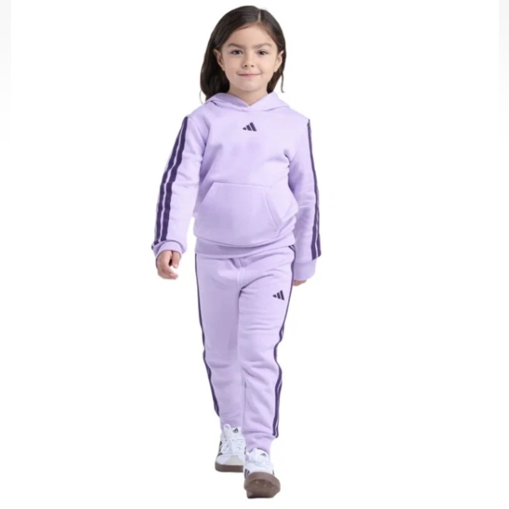 Adidas 2-Piece Track Suit Fleece Hoodie & Jogger Sweatpants Purple Girls 7 NWOT